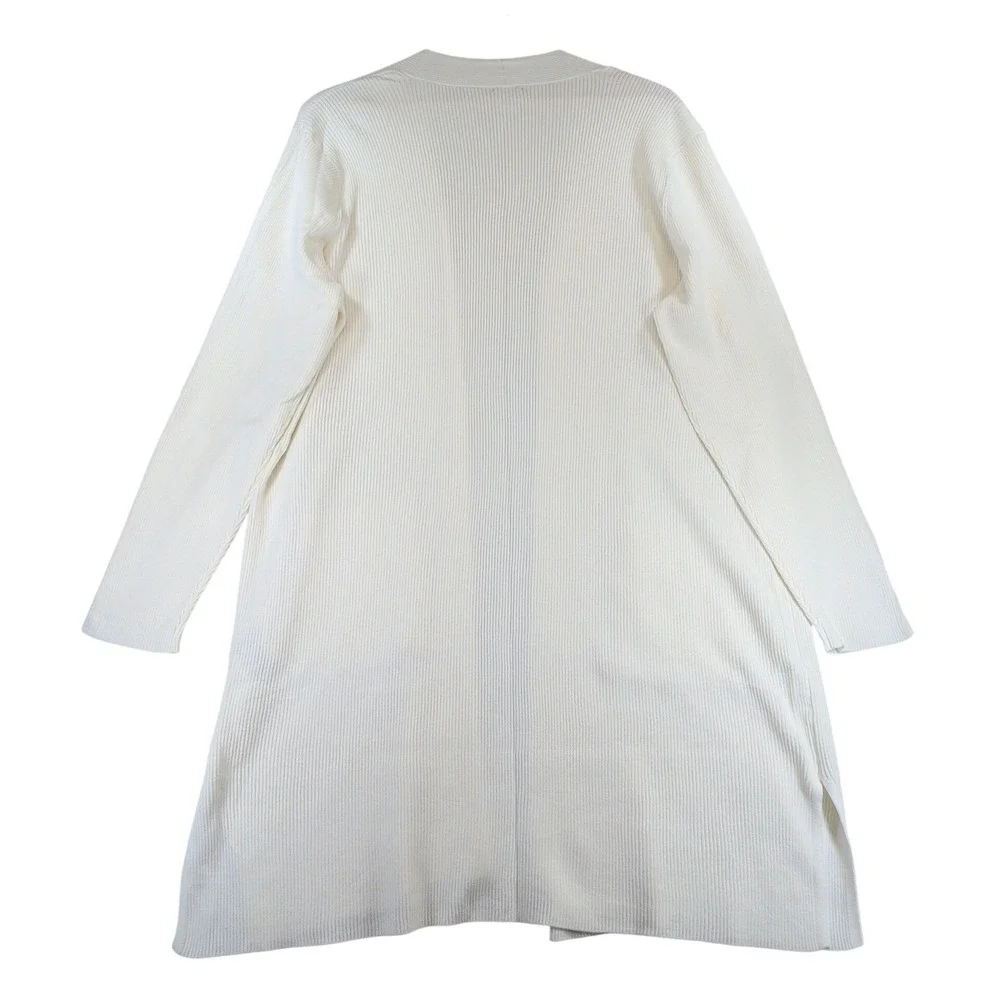 Chicos Ecru Ribbed Two Pocket Cardigan Sweater Size 3 XL New 570298150
